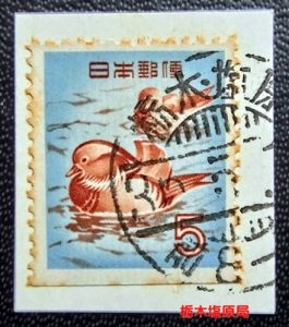 オシドリ５円切手帳ペーン櫛型印